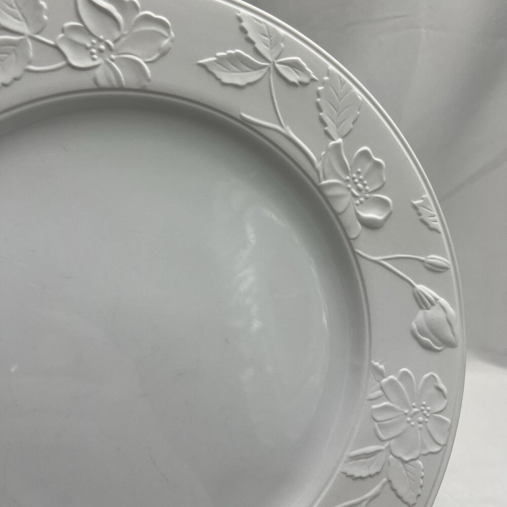 Portmeirion Ice Rose Dinner Plates Set 2 Wild Rose Embossed Floral 11” Matte HTF